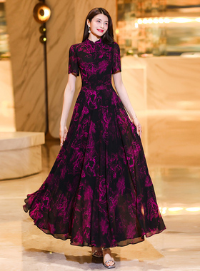 黑紫色连衣裙女夏季2026新款气质奢华遮肉显瘦超长裙到脚踝1965