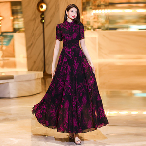 黑紫色连衣裙女夏季2026新款气质奢华遮肉显瘦超长裙到脚踝1965
