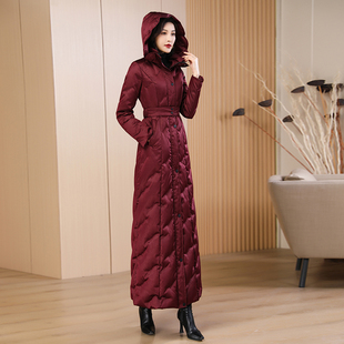 酒红色白鸭绒羽绒服女高端冬季修身显瘦保暖高级感新款超长款6192