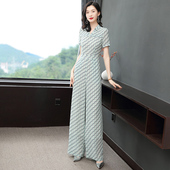 连体裤 气质显瘦高级感2080 套装 女款 双层雪纺名媛连衣几何阔腿裤