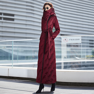 洋气保暖白鸭绒长款 时尚 6081 气质新款 酒红色加厚羽绒服女高端冬季