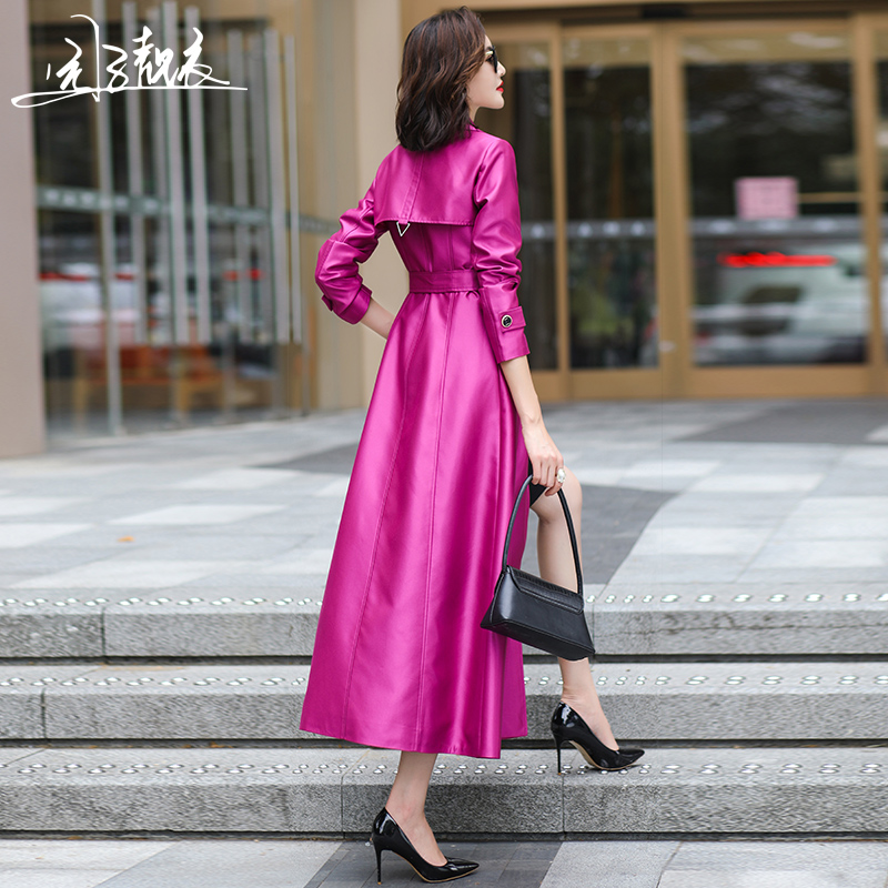 玫红色风衣外套2022年新款女收腰气质长版过膝女风衣大衣英伦3117