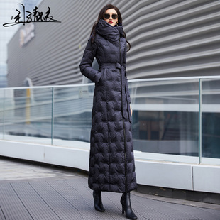 黑色长款羽绒服女高级感新款气质收腰连帽白鸭绒羽绒服到脚踝6100