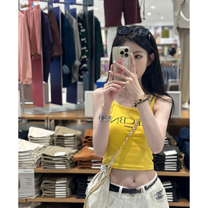 辣妹黄色吊带背心女2023夏季新款多巴胺美式复古纯欲无袖短袖上衣