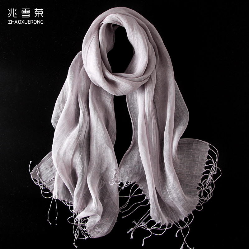兆雪荣亚麻丝巾女夏纯色薄长款春秋复古日韩版文艺范百搭纱巾围巾