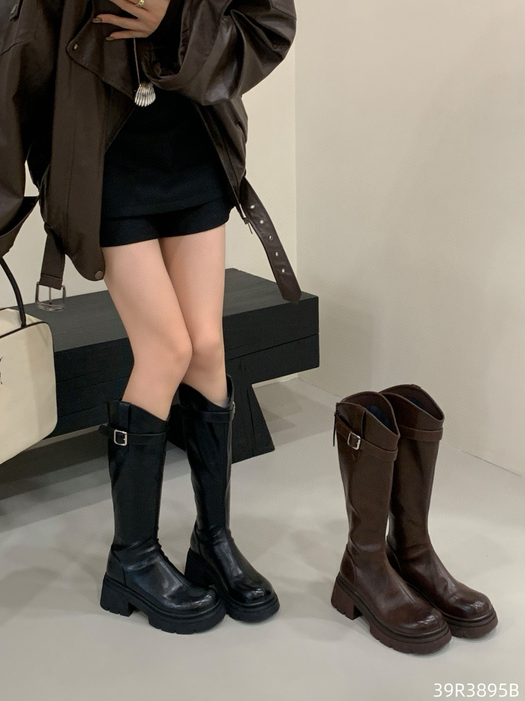 欧洲站2025秋冬厚底加绒高筒靴瘦瘦靴骑士靴弹力靴百搭女靴子3895