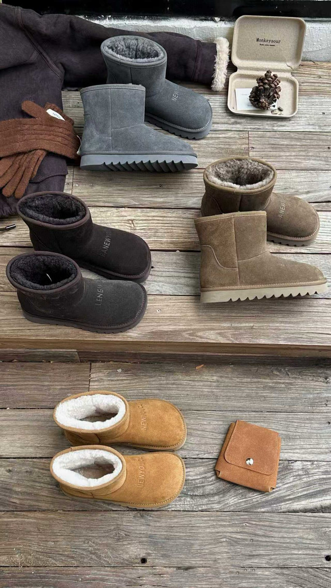 米新款2025冬款真皮厚底加绒短靴保暖毛毛鞋雪地靴马丁靴舒适女靴