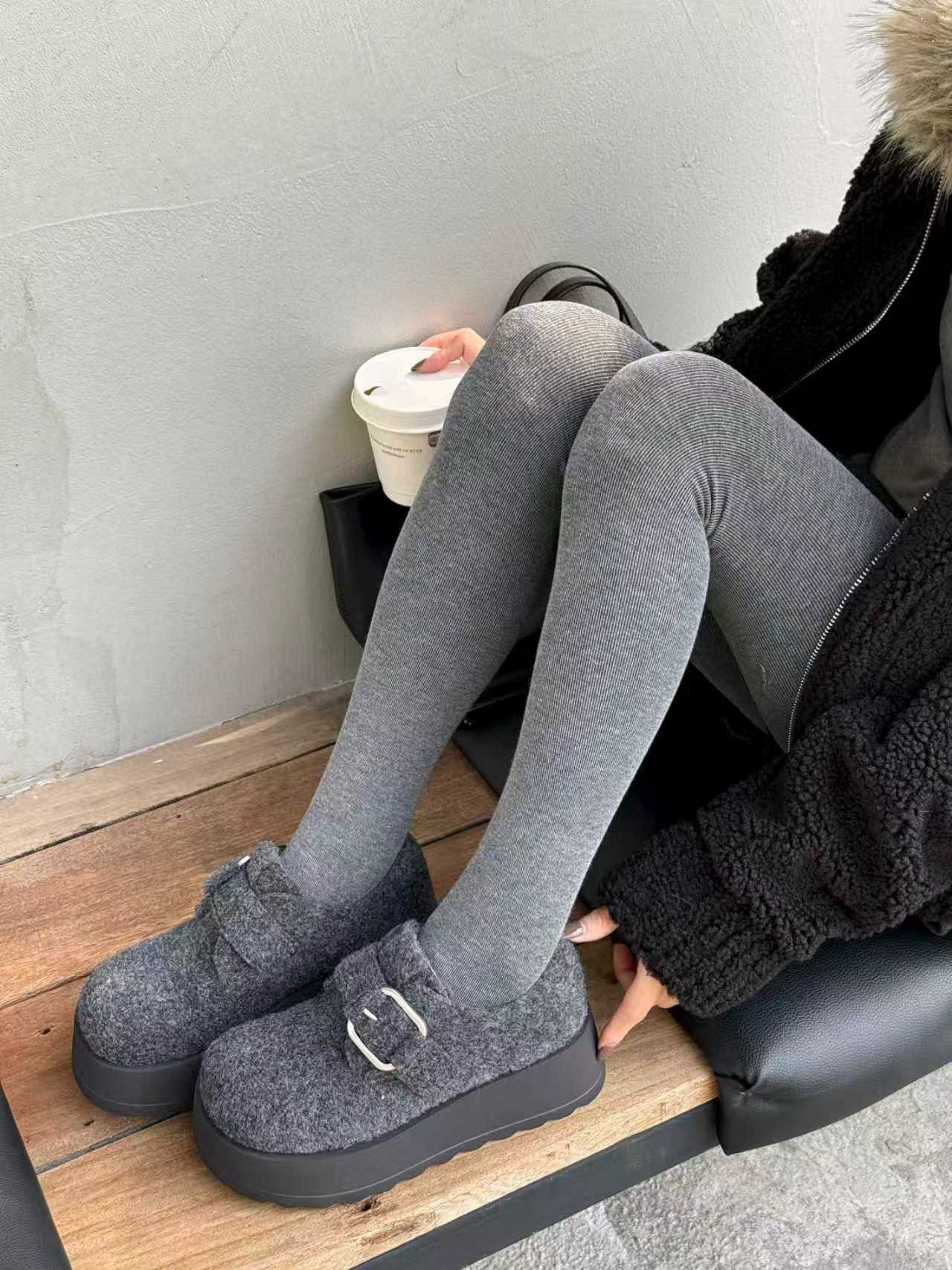 米新款2025冬款松糕厚底毛呢勃肯鞋吐司鞋圆头休闲鞋女棉鞋雪地靴