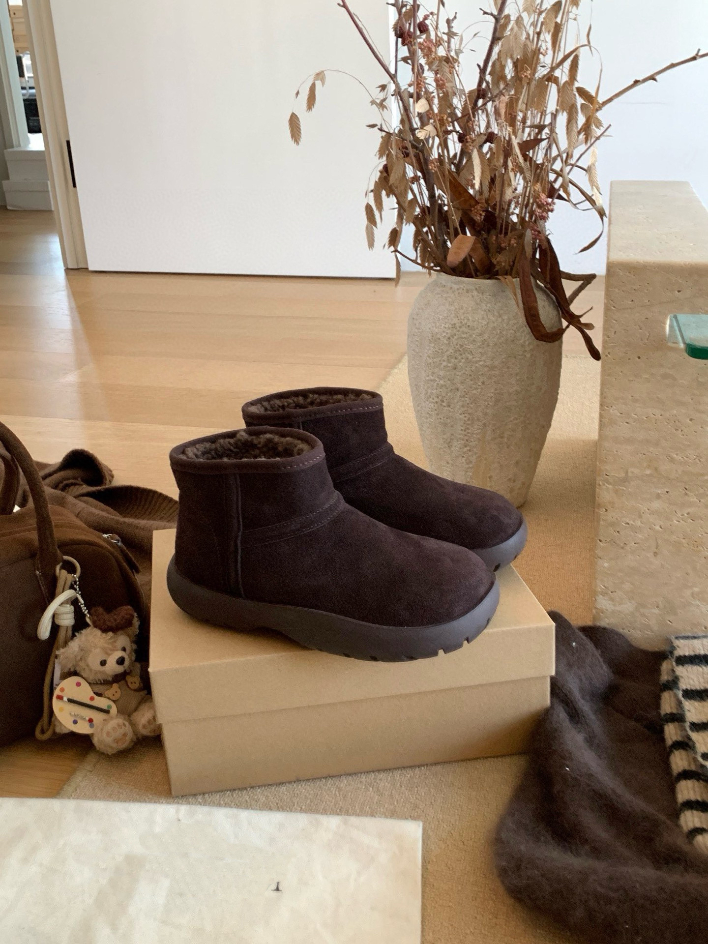 米新款2025冬款真皮厚底加绒短靴保暖毛毛鞋雪地靴马丁靴舒适女靴