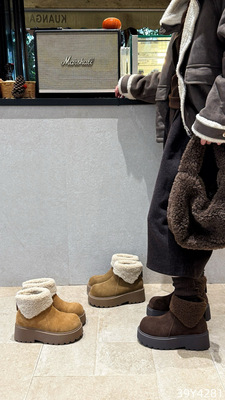欧洲站2025冬款松糕厚底真皮保暖雪地靴加厚绒短筒舒适女靴子4281