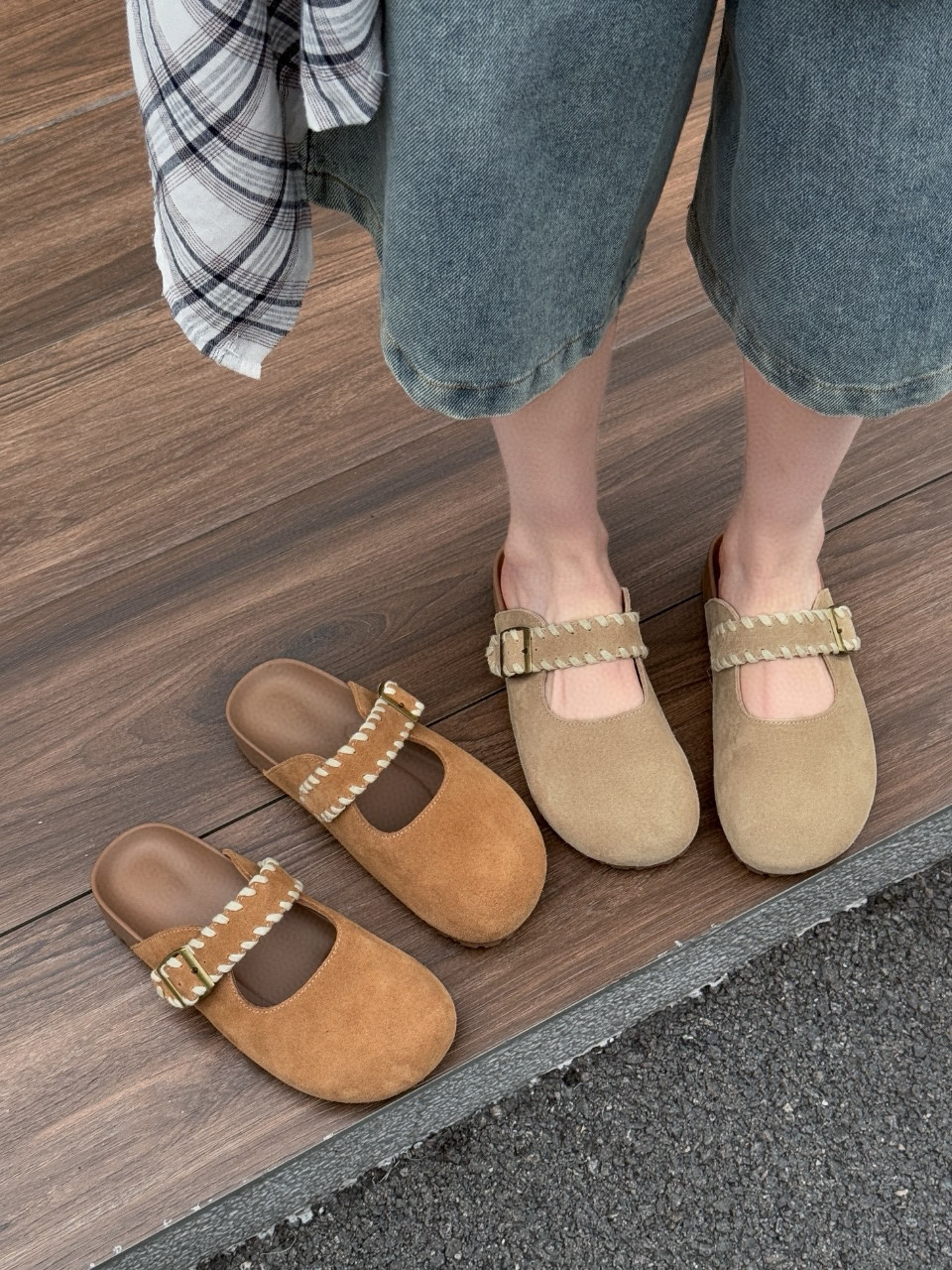 米新款2025春款真皮英伦风吐司泡芙鞋勃肯鞋女包头半拖鞋单鞋6670