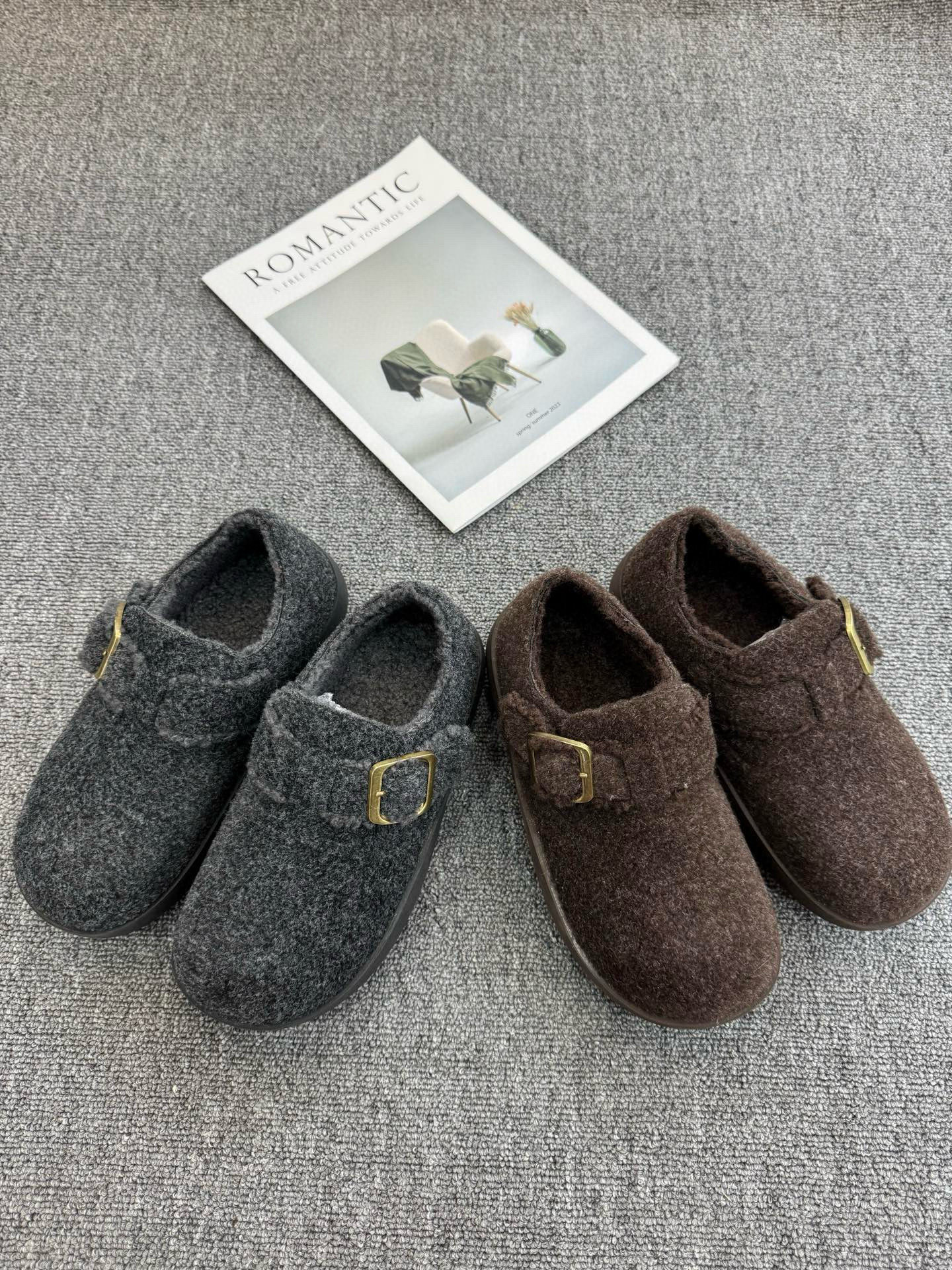 米新款2025冬厚底毛呢勃肯鞋吐司鞋泡芙鞋圆头休闲平底舒适女棉鞋,女鞋,勃肯鞋/软木鞋,淘宝优惠券,粉丝福利购,淘宝优惠卷