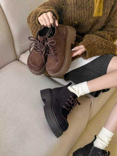 米新款2025冬英伦风厚底圆头加绒系带短靴切尔西舒适马丁靴女8926