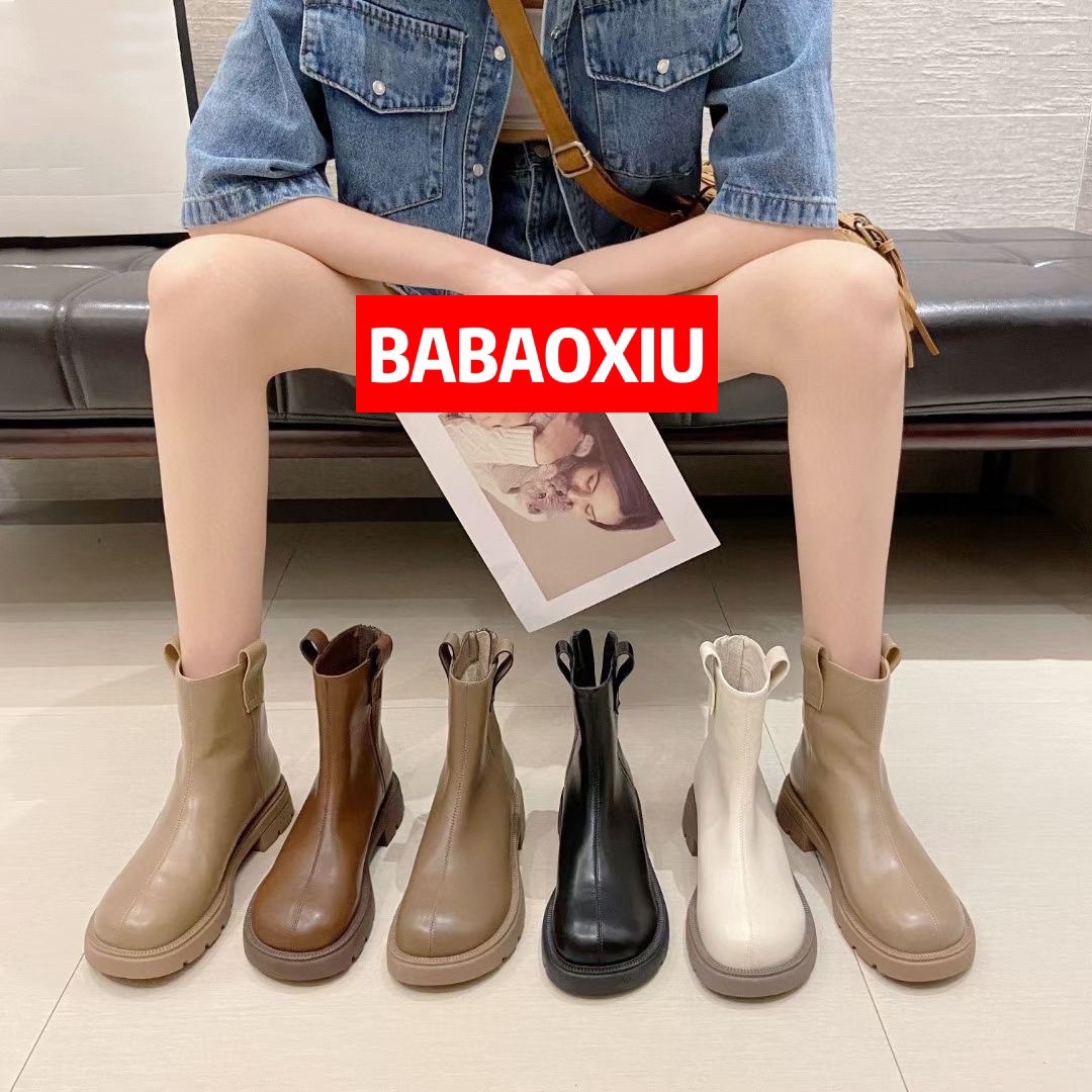 巴宝秀babaoxiu2023冬英伦风平底瘦瘦靴马丁靴切尔西女靴潮95-999