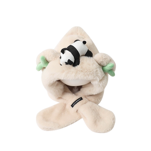 儿童帽子秋冬季宝宝熊猫护耳帽男宝女宝毛绒套头帽男童女童一体帽