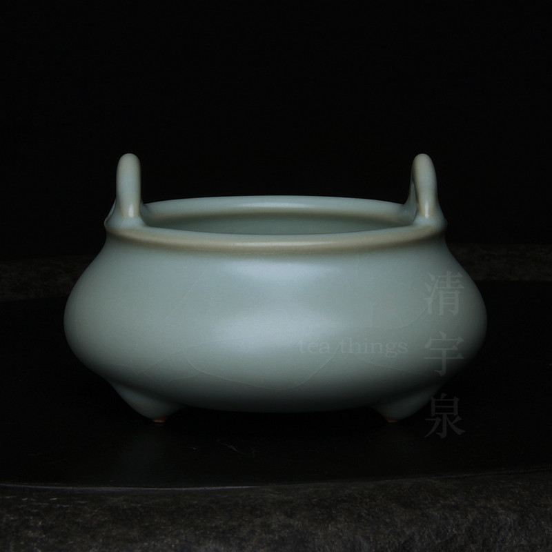 台湾柏采汝窑茶具老釉面粉青 柏采窑XR-102B 无染香炉杯 茶道香薰