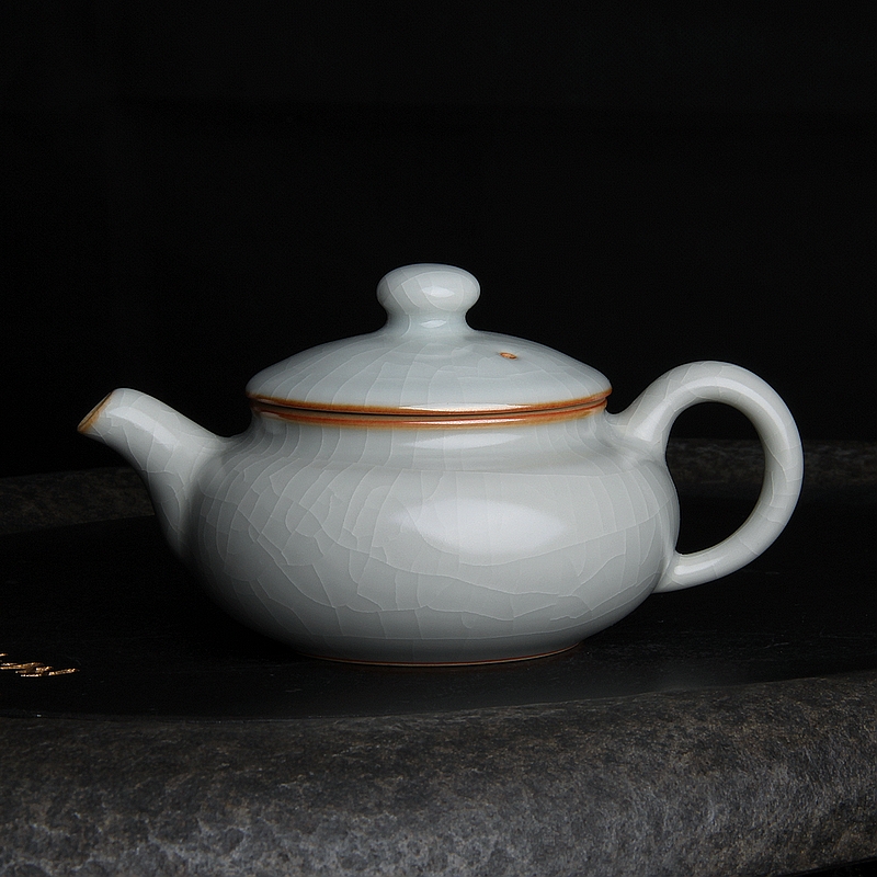 台湾柏采汝窑茶壶 冬青釉月白 柏采窑 HR-114E 大古道壶 开片汝瓷