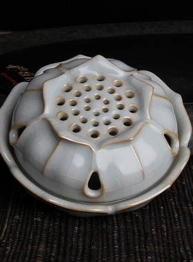 台湾柏采汝窑 冬青釉月白 柏采窑 XR-104E汝瓷开片 荷韵盈盈香炉