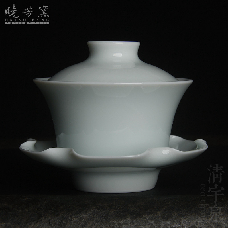 台湾蔡晓芳单色釉 影青釉 荷叶盖碗 晓芳窑颜色釉 手抓岩茶小盖杯