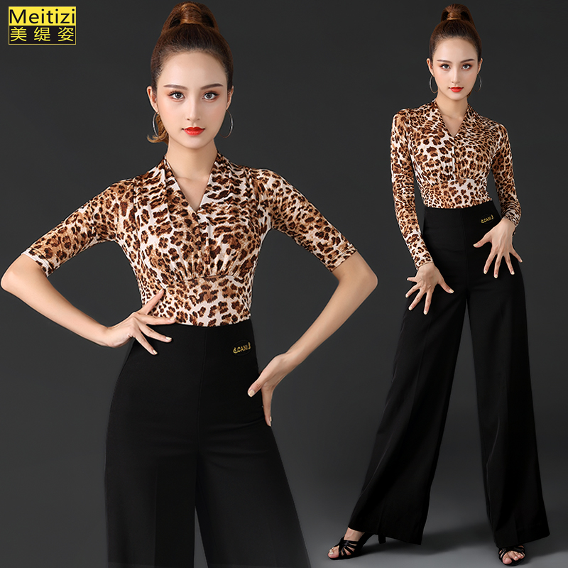 女上衣成年人摩登V領豹紋拉丁舞