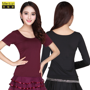 夏季新款跳舞衣服女上衣长短袖圆领广场舞服装蹈演出拉丁舞练功服