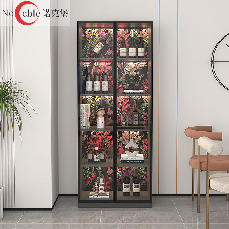 酒柜靠墙家用客厅高档轻奢红酒展示柜小户型玻璃门落地单门小酒柜