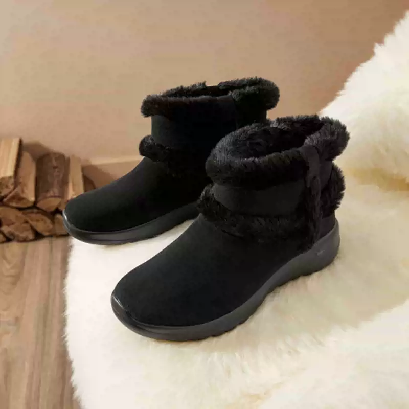 Skechers斯凯奇女鞋一脚蹬松糕底运动复古保暖雪地靴短靴144043