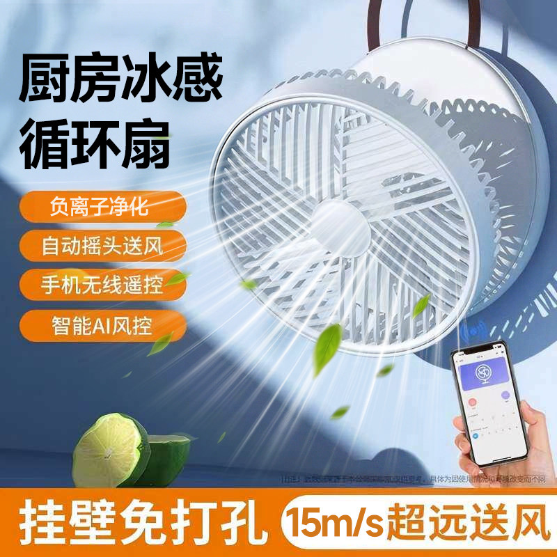 【自动摇头】2026新款厨房专用小风扇制冷壁挂式墙上免打孔厕所卫生间家用电风扇usb充电空调冷风机桌面静音f