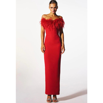 抹胸羽毛无袖时尚优雅修身长裙