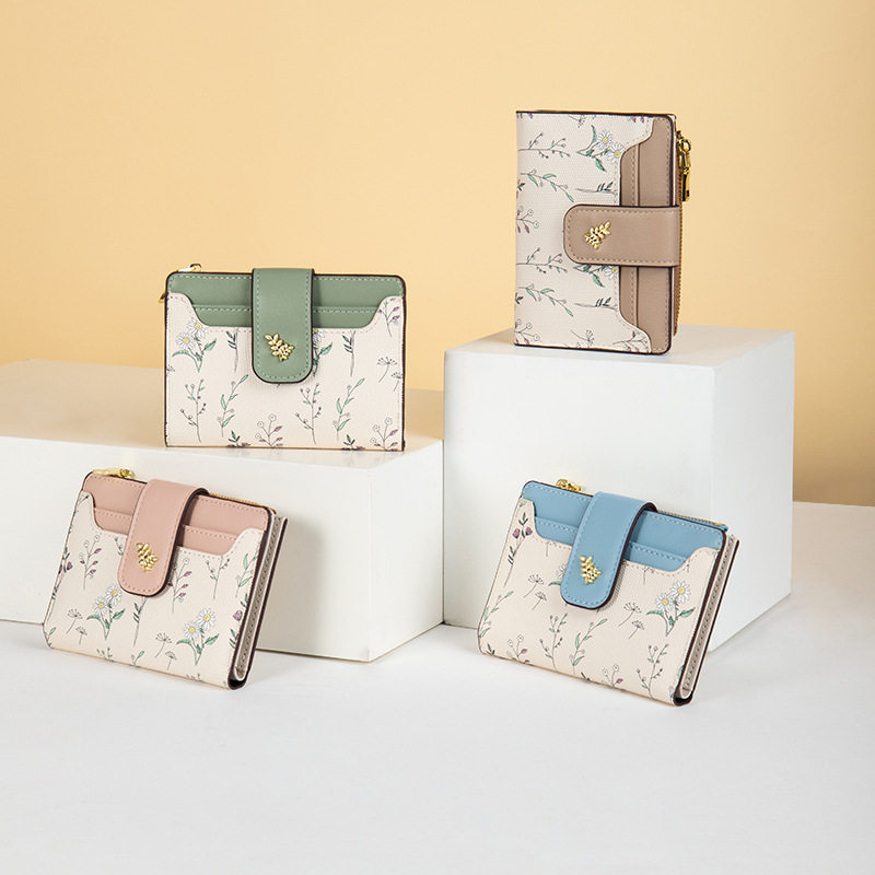 可爱钱包女短款小巧轻薄多功能学生零钱包卡包一体小清新印花钱夹