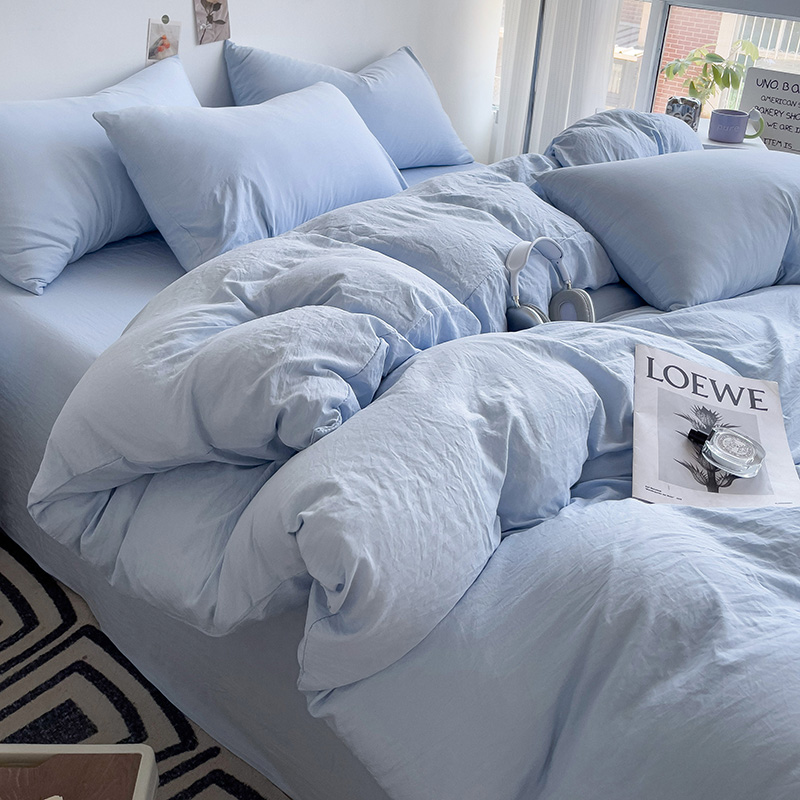 纯色水洗棉被套单件被罩非纯棉全棉单人150x200宿舍四件式床组1.5