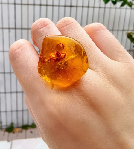 天然琥珀意境珀蜜蜡戒指，925可调节。不退换，退货勿拍