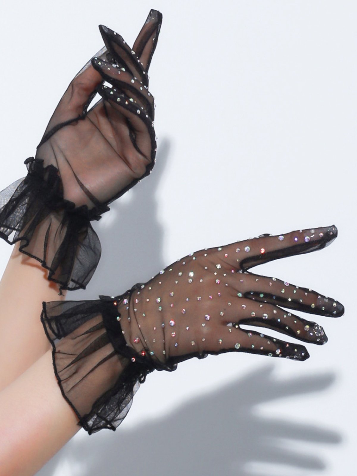 레트로 로리타 블랙 레이스 장갑 다이아몬드 짧은 프랑스 햅번 스타일 드레스 메쉬 장갑 사진 액세서리