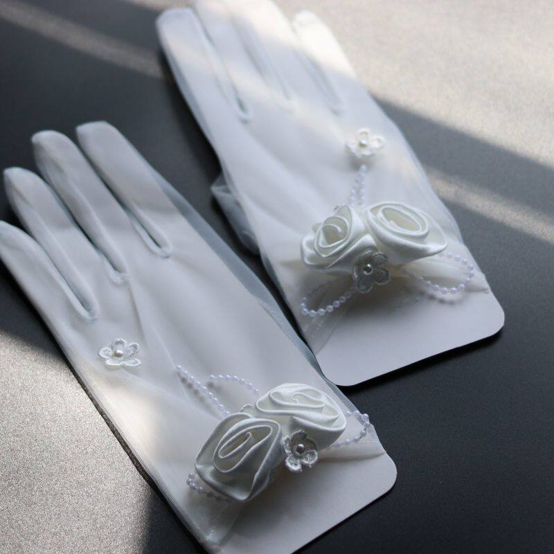 새로운 프랑스 스타일의 신부 웨딩 드레스 메쉬 장갑 흰 꽃 슈퍼 요정 사진 스튜디오 여행 사진 사진 슬리브