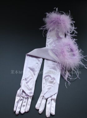 名媛宴会紫色绸缎薄款长款手套