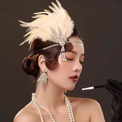 新款复古晚宴会化妆派对发饰1920S羽毛头饰模特舞台演出造型发带