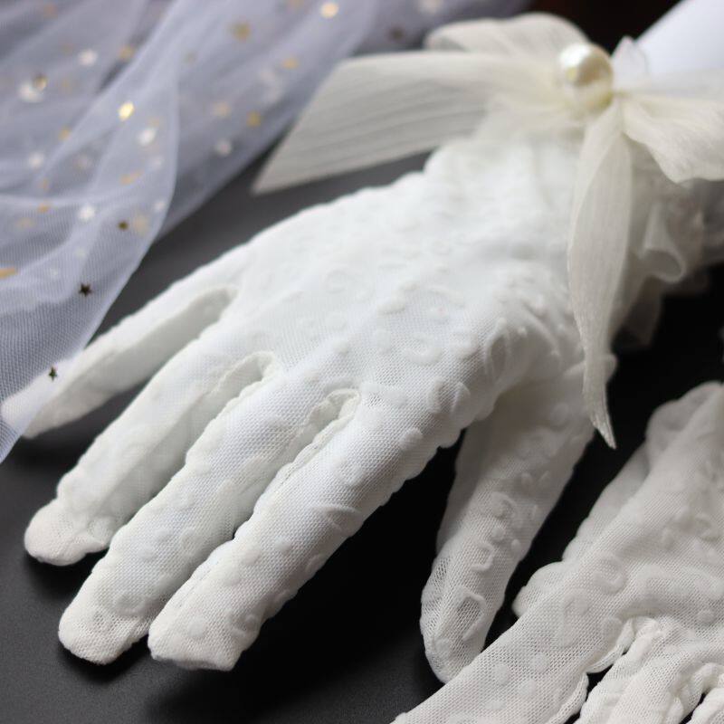 새로운 프랑스어 활 구슬 신부 웨딩 드레스 장갑 레이스 짧은 스튜디오 사진 사진 액세서리