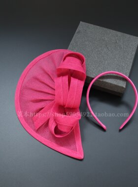 复古麻纱夸张蝴蝶小礼帽发箍玫红