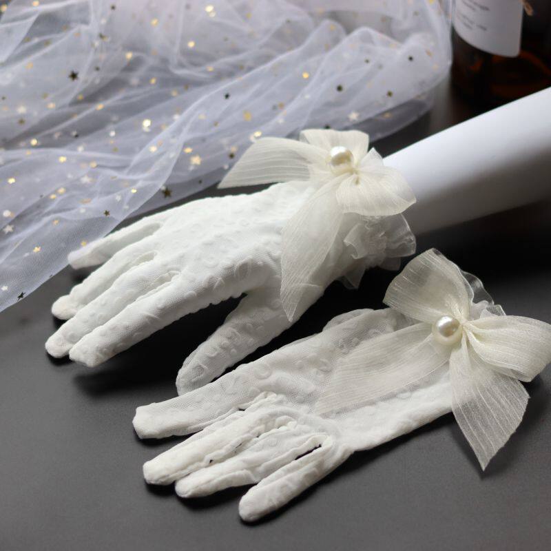 새로운 프랑스어 활 구슬 신부 웨딩 드레스 장갑 레이스 짧은 스튜디오 사진 사진 액세서리