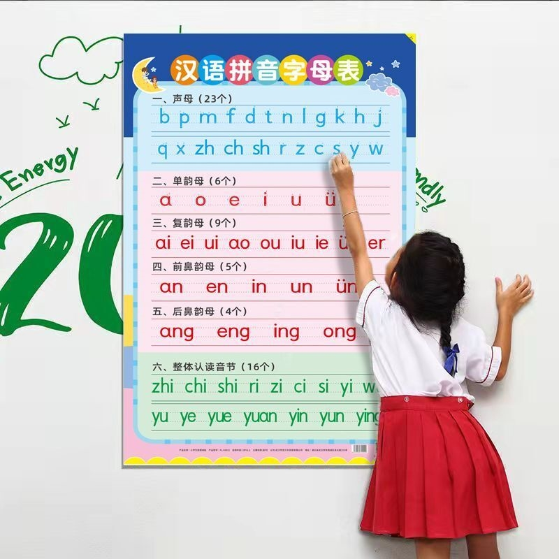 小学aoe汉语拼音字母表全套声母韵母拼音挂图幼儿一年级跟读墙贴
