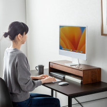 日本SANWA免安装实木电脑液晶屏幕显示器增高架笔记本桌上架支架键盘鼠标桌面收纳置物架护颈颈托扩展空间