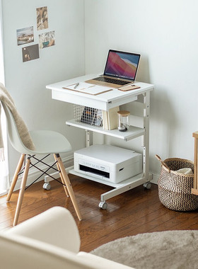 日本SANWA山业外贸带刹车轮笔记本手提电脑推车式移动桌收纳置物架打印机台式主机支架流动办公室工位科技感