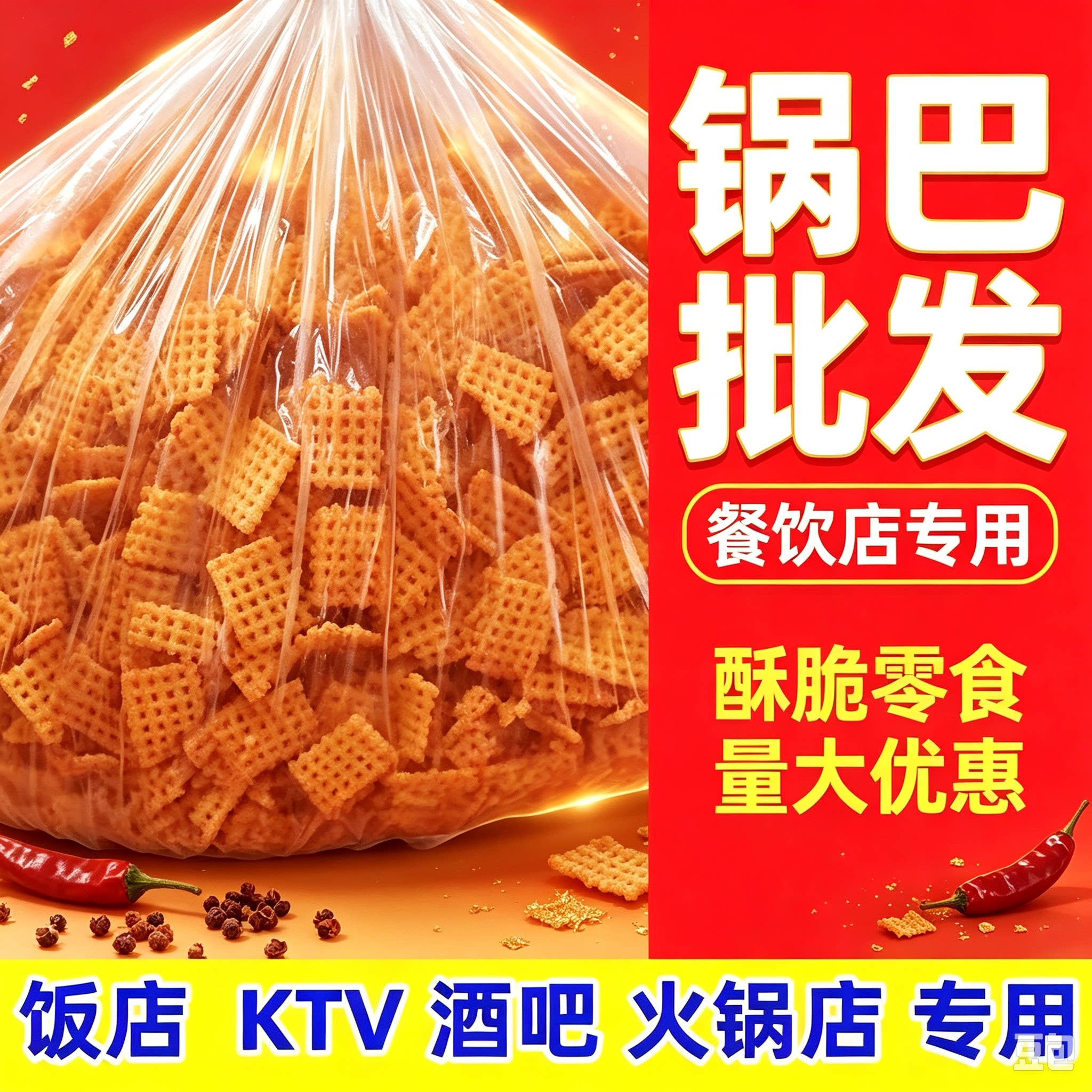 商用大包装锅巴5斤10斤一整箱老式花椒锅巴饭店专用零食散装批发