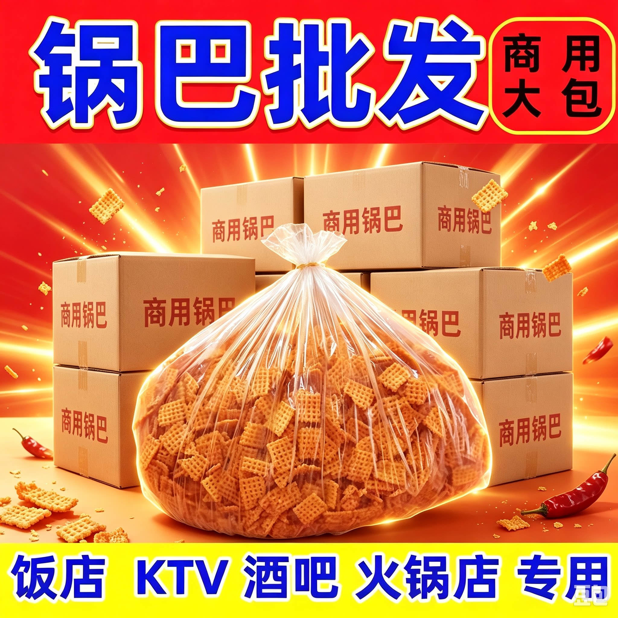商用大包装锅巴5斤10斤一整箱老式花椒锅巴饭店专用零食散装批发