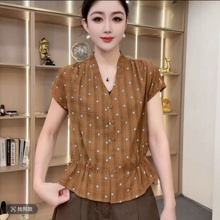 夏天中老年女装妈妈夏装短袖T恤时尚女款衬衣2026新款衬衫上衣服
