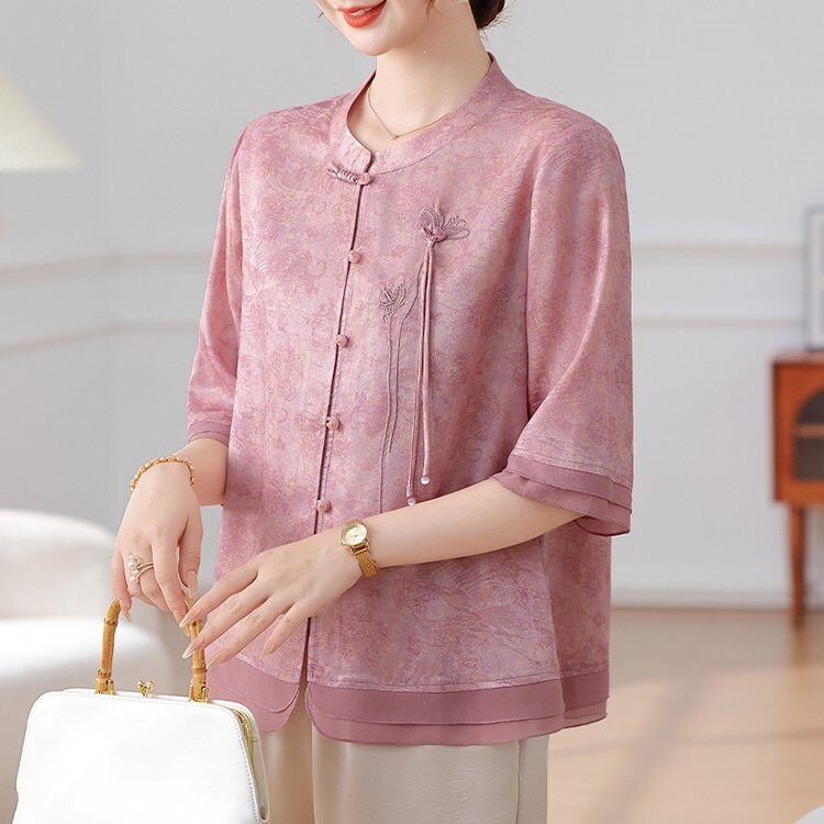 母亲节妈妈装夏季衬衫t恤新款中中老年女装