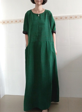 桑蚕丝顺德莨绸龟裂纹香云纱绿色宽松袍子重磅真丝连衣裙天然染料