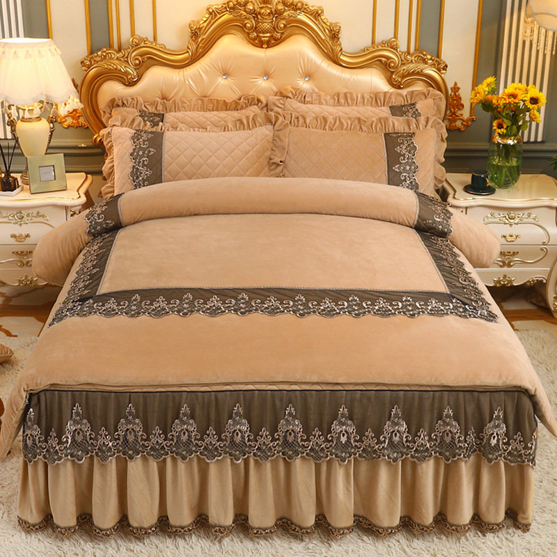 水晶绒法兰莱绒床套罩床裙款四件套冬季天珊瑚绒床上用品牛奶加绒