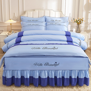 长绒棉春秋被单子床罩裙款四件套纯棉全I棉高档网红女生公主风韩
