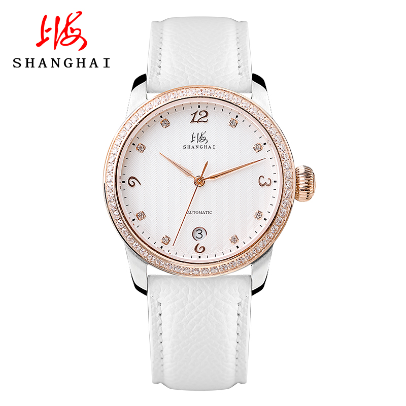 上海手表女士手表 全自动机械表 时尚潮流镶钻防水皮带女表802